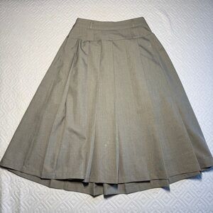 Tan Pleated A-Line Midi Skirt for Work